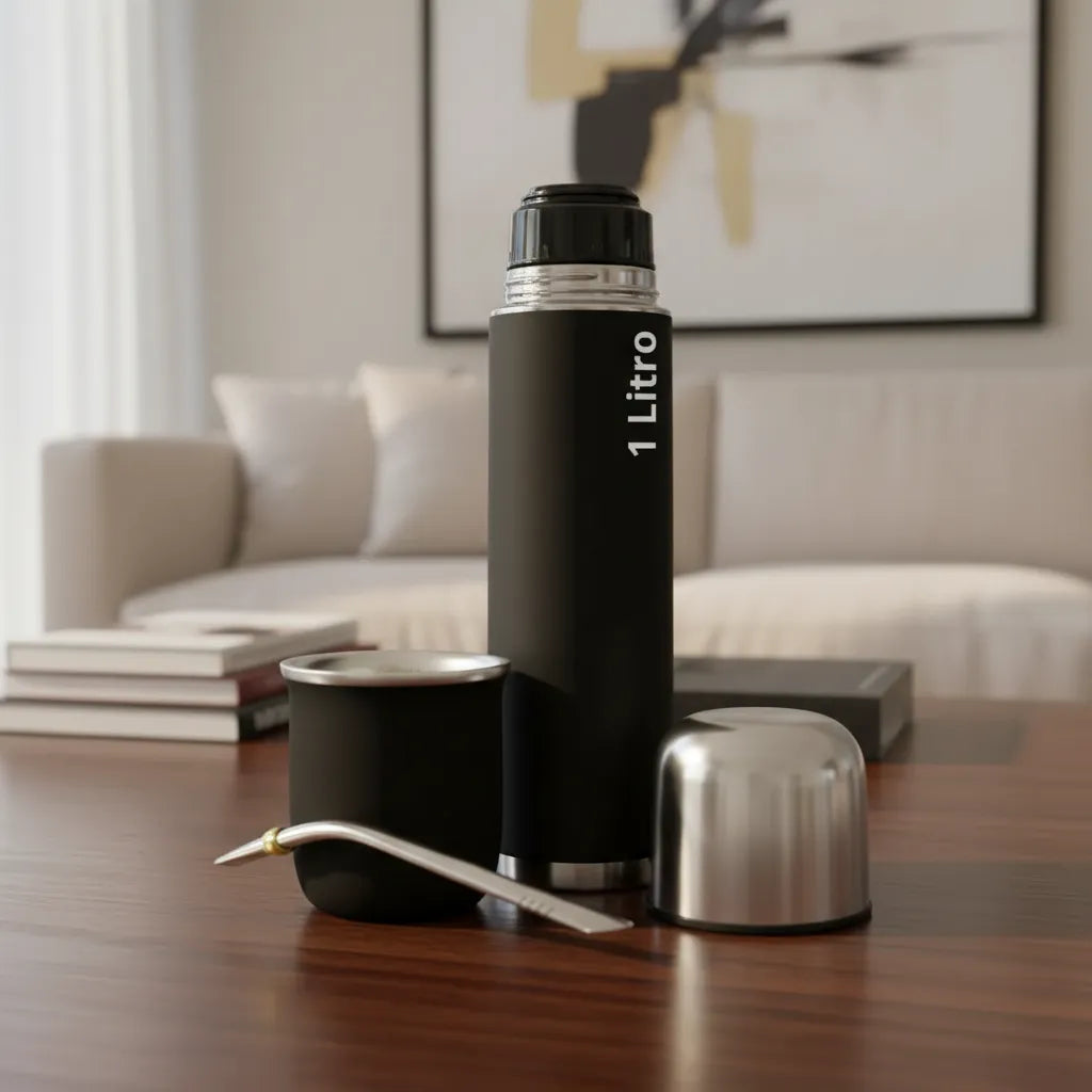 Set Shelby's Acero Minimal - Termo 1L + Mate Acero + Bombilla | Black