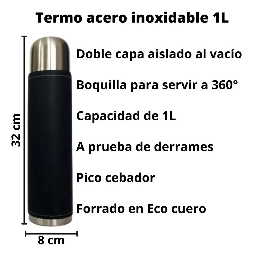 Set Shelby's Acero Minimal - Termo 1L + Mate Acero + Bombilla | Black